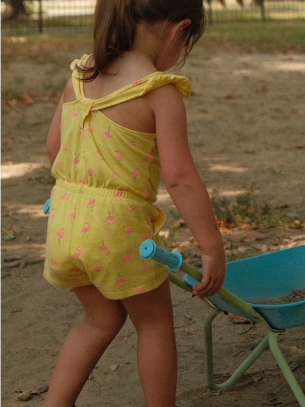 H&M Yellow Flamingo-Print Romper with Knot Straps